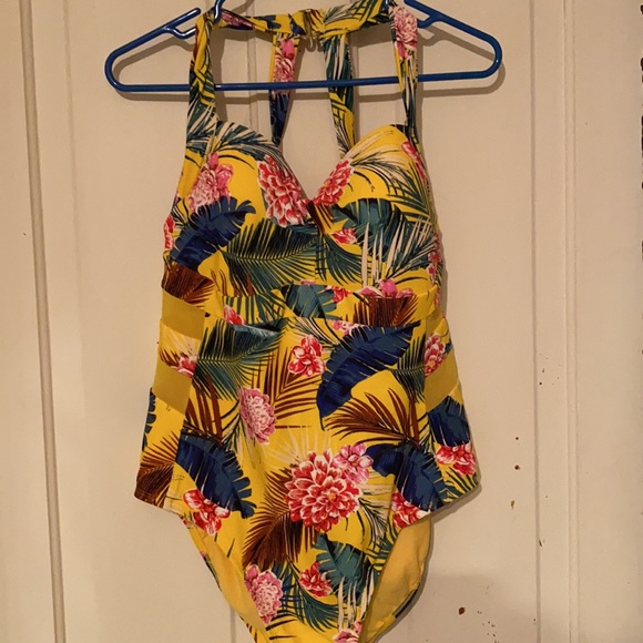 Yellow Floral One-Piece Bathing Suit - Picture 3 of 4